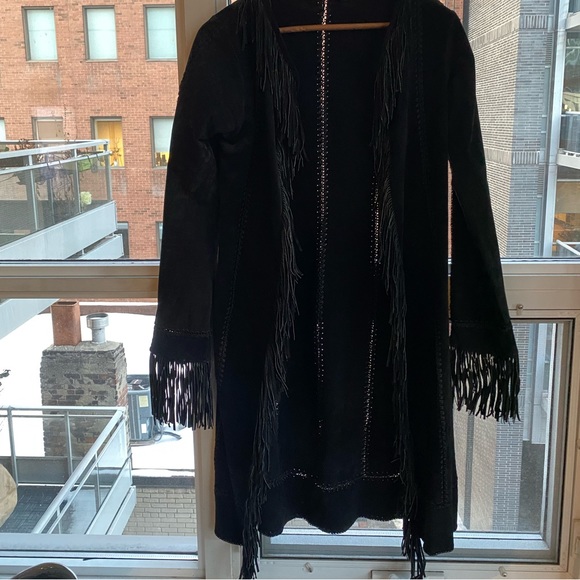 100% Suede Fringe Jacket, Black - Picture 1 of 5